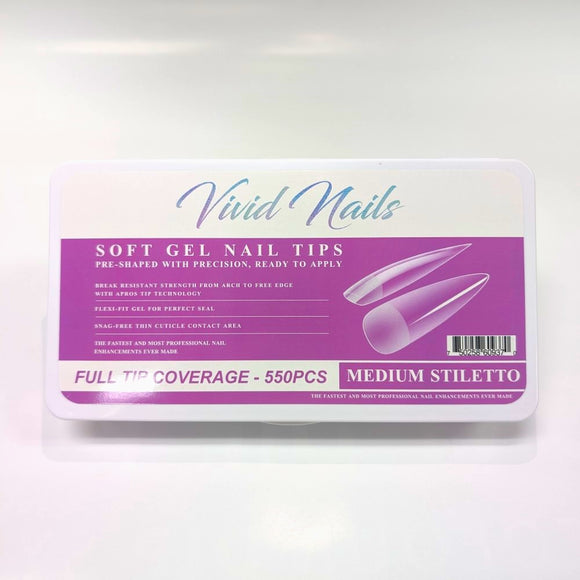 Vivid Nails Soft Gel Nail Tips, 550 pcs (Medium Stiletto)