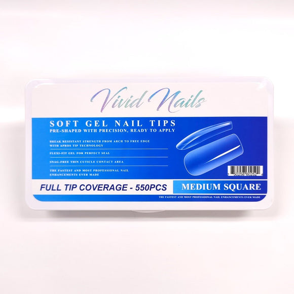 Vivid Nails Soft Gel Nail Tips, 550 pcs (Medium Square)